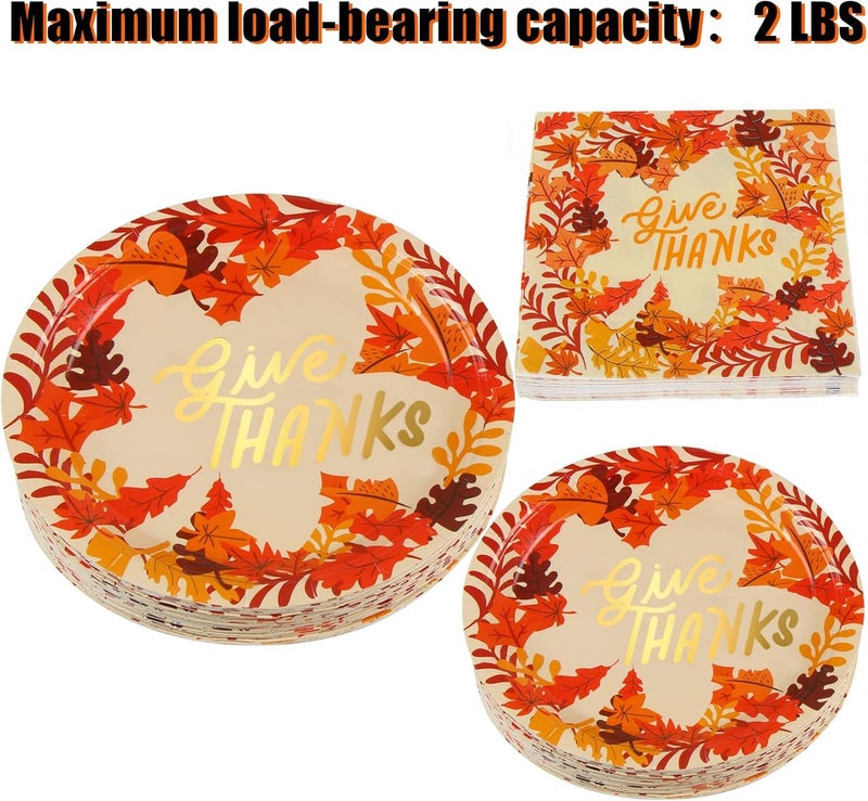 DIYASY 200 Pack Thanksgiving Paper Plates and Napkins, Fall Disposable Plates Dinnerware Heavy Duty Dessert Dinner Plate for 50 Guests Party Supplies - Image 4